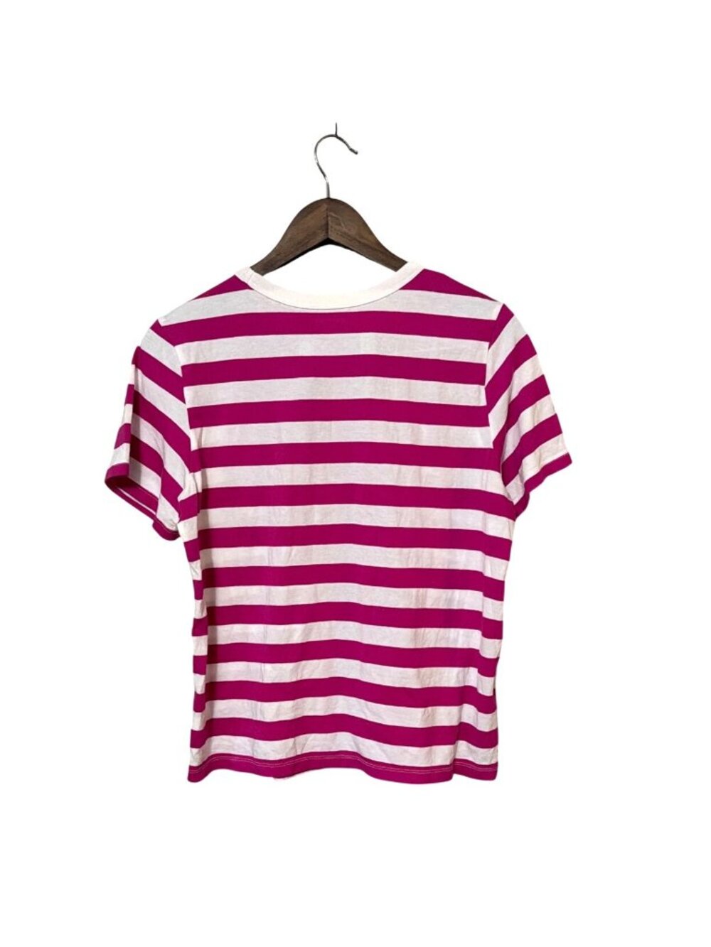Old Navy Womens Pink & White T-Shirt Large Cotton Y2K Summer Casual Bold Relaxed - Picture 2 of 6